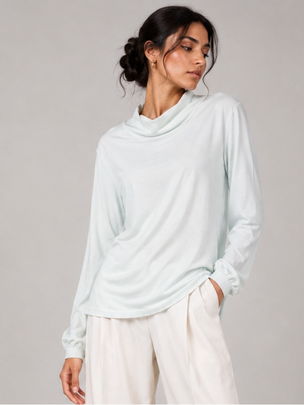 LA Made Pale Mint 100% Cotton Open Back Cowl Neck Top M